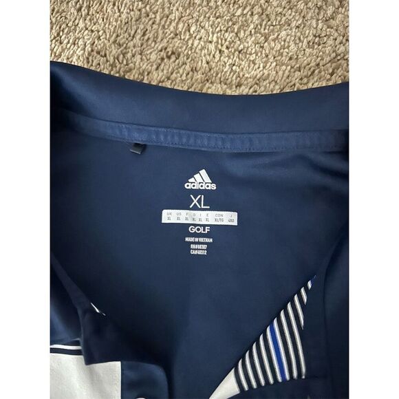 Adidas Men's XL Striped Golf Polo Shirt White/Navy Short Sleeve Casual - Picture 2 of 4